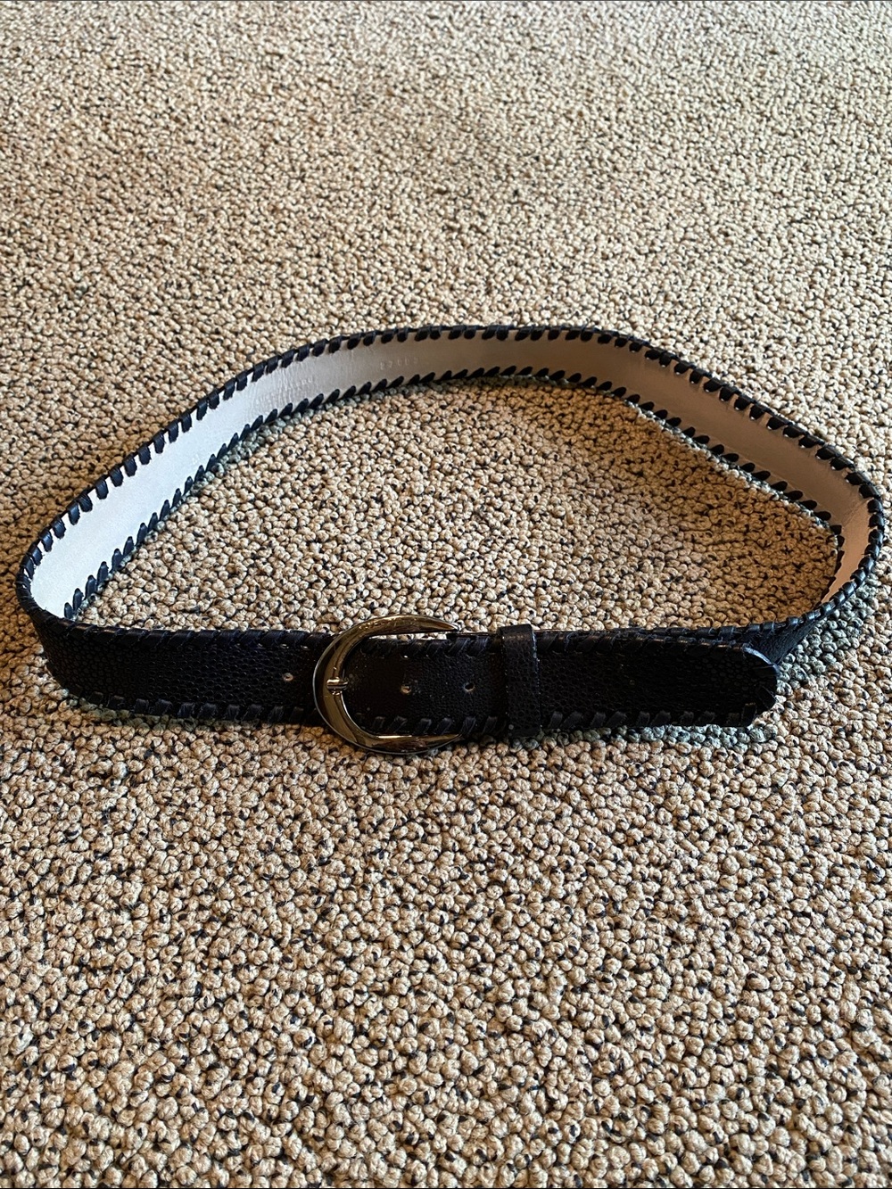 Streets Ahead Black Leather Belt with White Lining and Contrast Stitching